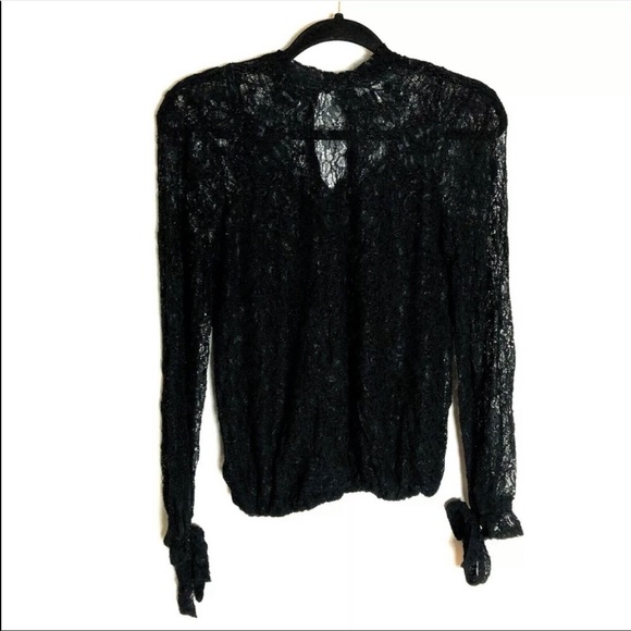NWT William Rast SZ XS BLACK Long Sleeve Lace Overlay Keyhole Top - Picture 4 of 6